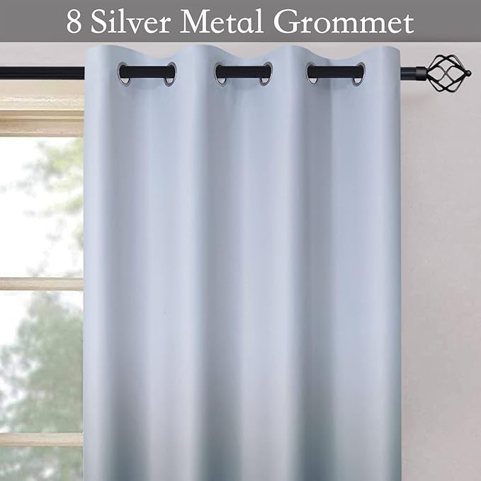 SimpleHome Ombre Curtains 52 x 63 Inch for Bedroom 2 Panels, Gradient Grey White to Navy Blue Light Blocking Thermal Insulated Grommet Room Darkening Window Curtain/Drapes for Living Room