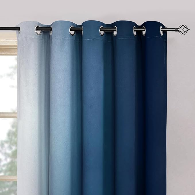 Yakamok Blue Ombre Curtains Room Darkening Grommet Curtains for Bedroom, Light Blocking Thermal Insulated Window Drapes for Living Room(2 Panels, 62x63 Inch)