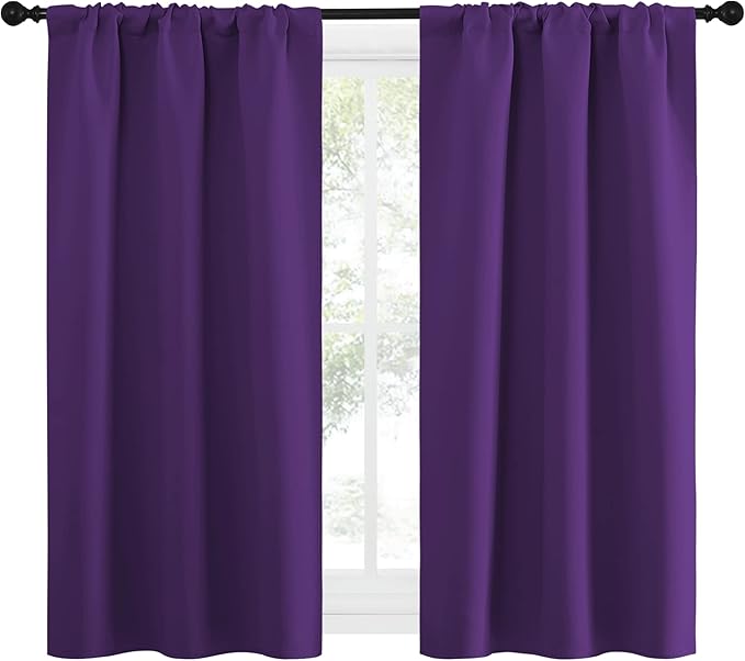 NICETOWN Kitchen Curtains, Short Blackout Curtains & Drapes, Home Decoration Window Treatment Cafe Curtain Panels with Rod Pocket (Royal Purple, 34-inch Wide x 54-inch Long, 2 Panels)