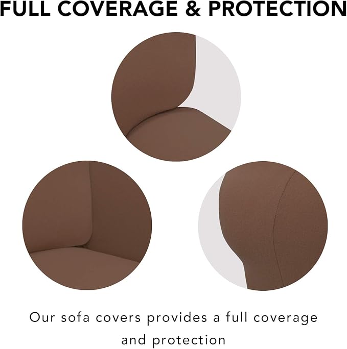 PureFit Super Stretch Sofa Slipcover – Spandex Non Slip Soft Couch Sofa Cover, Washable Furniture Protector with Non Skid Foam and Elastic Bottom for Kids, Pets （Loveseat, Brown）