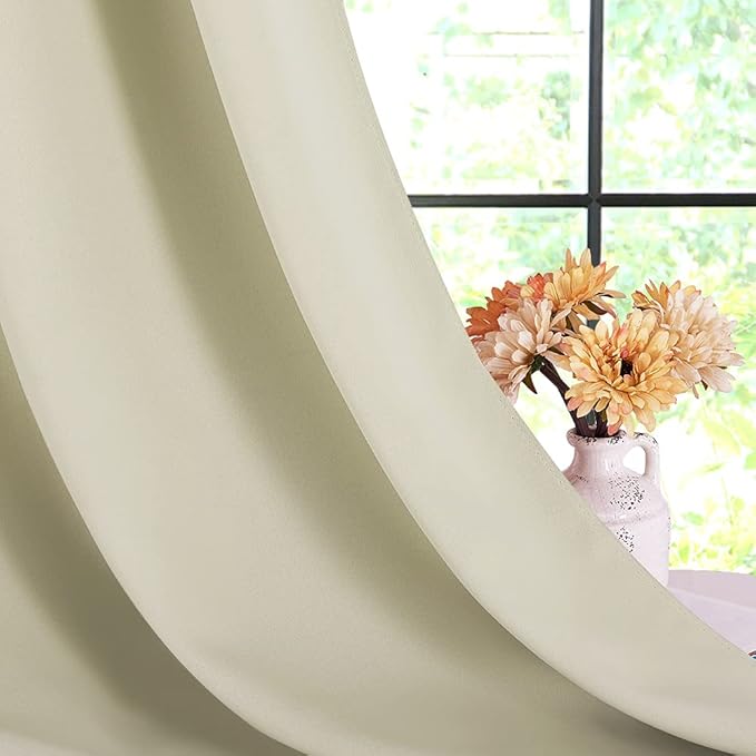 NICETOWN Room Darkening Curtain Panels for Living Room, Thermal Insulated Grommet Room Darkening Draperies/Drapes for Window (Beige, 2 Panels, W42 x L45 -Inch)