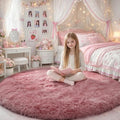 Blush Round Rug 6Ft for Bedroom, Fluffy Fuzzy Plush Circle Area Rugs for Baby Kids Room Decor Aesthetic, Shaggy Circular Carpet for Teen Girls Nursery Dorm Playroom, Cute Large Dusty Rose Mauve Rug