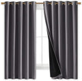 NICETOWN 100% Blackout Curtains with Black Liners, Thermal Insulated Full Blackout 2-Layer Lined Drapes, Energy Efficiency Window Draperies for Bedroom (Grey, 2 Panels, 70-inch W by 63-inch L)