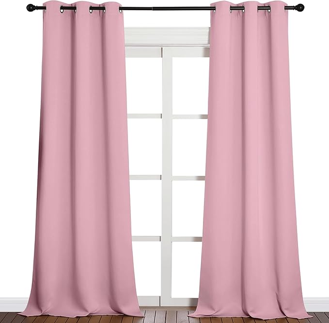 NICETOWN Patio Glass Door Blackout Curtains for Bedroom/Living Room, Privacy Panel Drapes for Dining Room and Guest Room (Crystal Pink, 42 inches Wide x 90 inches Long, 1 Pair)