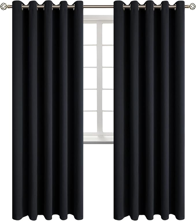 BGment Blackout Curtains - Grommet Thermal Insulated Room Darkening Bedroom and Living Room Curtain, Set of 2 Panels (70 x 84 Inch, Black)