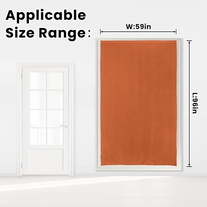 Self Adhesive Curtains Portable Blackout Curtain Simple and Easy to Install Bedroom Window Thermal Lnsulated Kitchen Room Darkening Black Small Drapes, 59" W X 96" L, Orange, 1 Panel