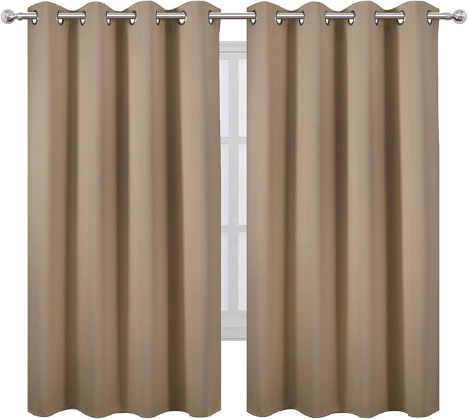 LEMOMO Natural Blackout Curtains 66 x 63 Inch Length/Set of 2 Curtain Panels/Thermal Insulated Room Darkening Blackout Curtains for Bedroom