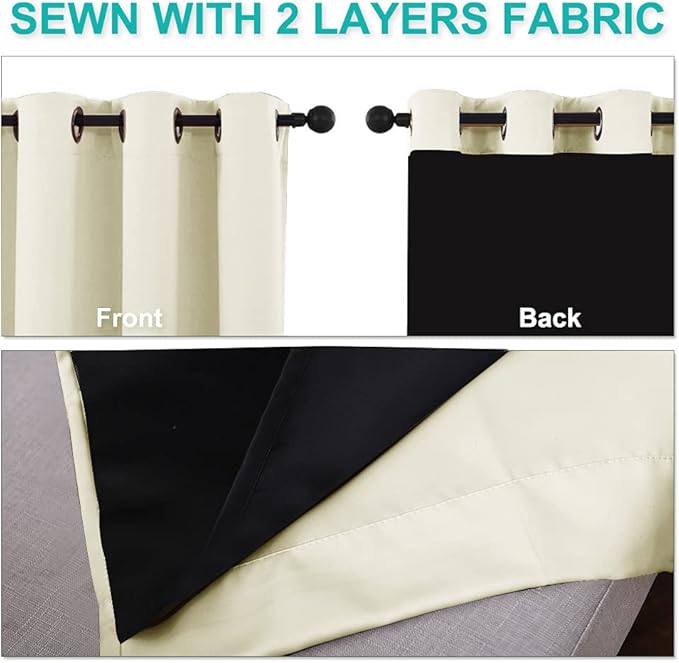 NICETOWN Living Room Completely Shaded Draperies, Privacy Protection & Noise Reducing Ring Top Drapes, Black Lined Insulated Window Treatment Curtain Panels (Beige, 2 Pieces, W55 x L86)