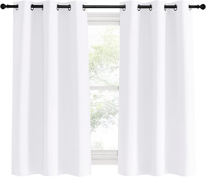 NICETOWN Draperies Curtains Panels, 2 Panels, 42 by 60, White, Blocking Out 50% Sunlight Window Treatment Curtains, Grommet Top Small Window Drapes for Bedroom