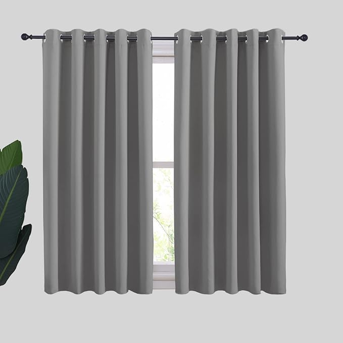 NICETOWN Silver Grey Blackout Curtain Panels for Bedroom, Thermal Insulated Extra Wide Blackout Draperies and Drapes for Basement (2 Panels, W70 x L54-inch)