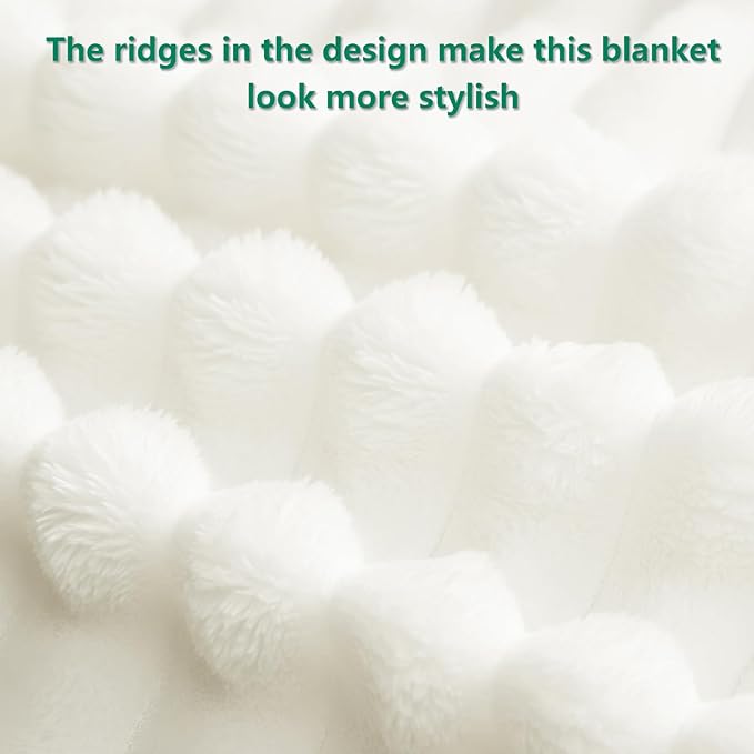 HIMEET Off White Ribbed Queen Size Blanket for Bed - 300GSM Lightweight Fleece Blanket for Men Women, Large Sofa Couch Cover Bed Blankets Gifts, Striped Spring Home Room Decor, Off White, 90x90 Inches