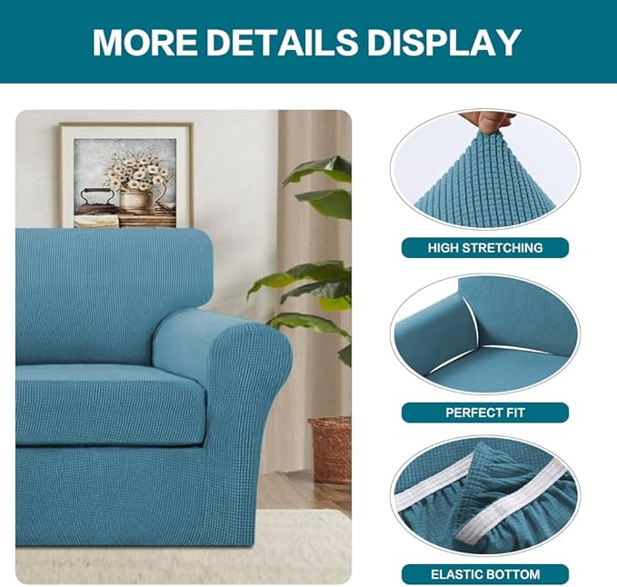 Turquoize 2 Piece Chair Covers Armchair Slipcovers for Living Room Armchair Sofa Cover with Individual Cushion Covers Feature Jacquard Fabric (Chair, Storm Blue)
