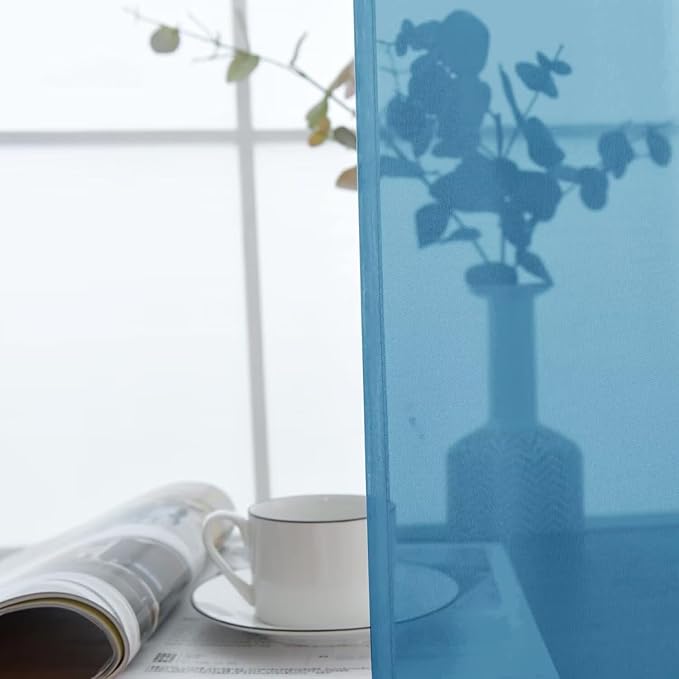 SpaceDresser Basic Rod Pocket Sheer Voile Window Curtain Panels Blue 1 Pair 2 Panels 52 Width 72 Inch Long for Kitchen Bedroom Children Living Room Yard（Blue, 52W x 72L）
