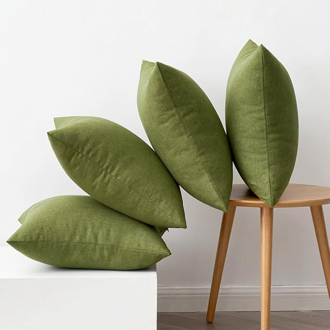 MIULEE Pack of 4 Decorative Throw Pillow Covers Linen Waterproof Pillow Covers Farmhouse Cushion Cases for Outdoor Patio Garden Tent Balcony Couch Sofa18x18 inch Green
