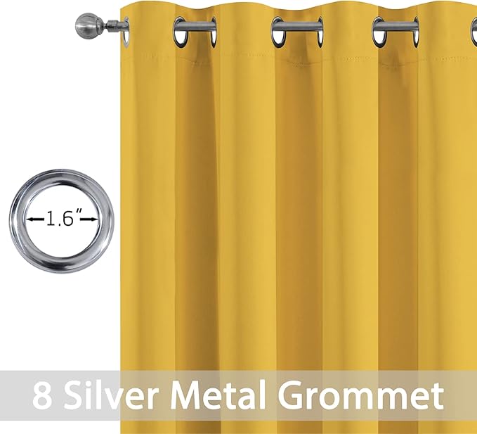 Yakamok Mustard Yellow Room Darkening Grommet Window Drapes Thermal Insulated Light Blocking Blackout Curtains for Bedroom(52Wx84L,2 Panels)