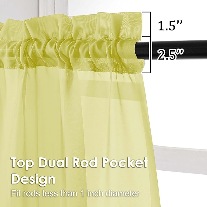 OVZME Sheer Curtains 84 Inches Long 2 Panels Set, Light Filtering Transparent Lightweight Soft Window Treatment Panels for Study Room Living Room Guest Room, Each 42W x 84L Inches, Lemon