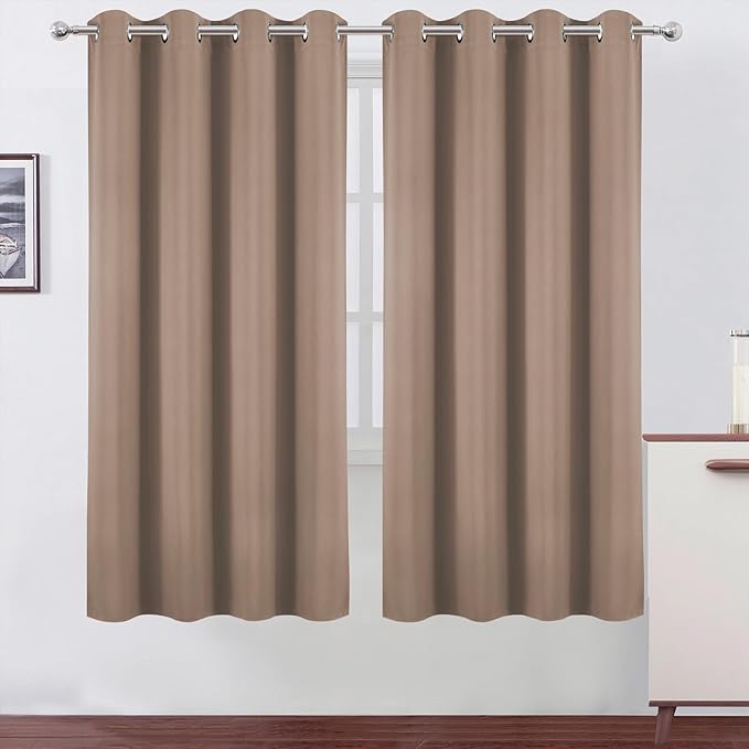 LEMOMO Blackout Curtains 66 x 72 Inch Long Cappuccino Curtains Set of 2 Panels Room Darkening Curtains for Bedroom and Living Room