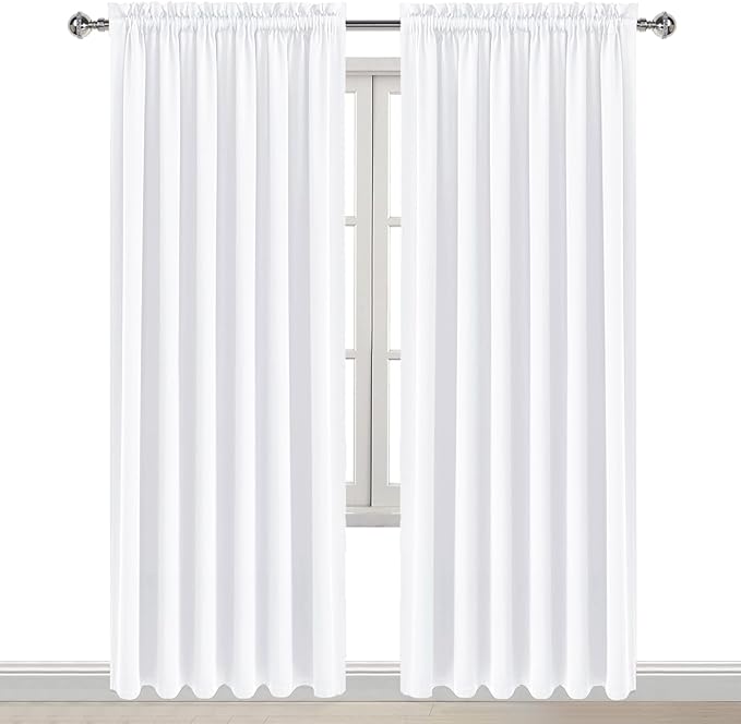 DWCN White Curtains for Living Room Thermal Insulated, 50% Light Blocking Curtains for Bedroom, Dining Room Window, W 70x L 84 Inch, Set of 2 Rod Pocket Curtain Panels
