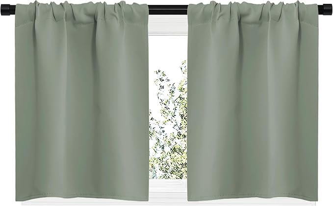 NICETOWN Window Curtains Blackout Drapes - Thermal Insulated Solid Rod Pocket Blackout Curtains/Draperies for Living Room (Sage Green, One Pair, 29 by 20-Inch)