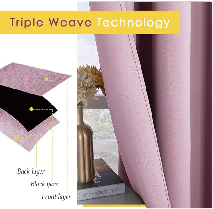 NICETOWN Blackout Curtain Panels for Bedroom, 2 Panels, Baby Pink, W42 x L40-inch, Thermal Insulated Grommet Top Blackout Draperies and Drapes for Basement