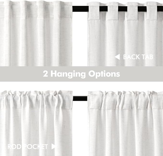 MIULEE White Curtains 24 Inch Length 2 Panels, Soft Thick Linen Textured Semi Sheer Light Filtering Kitchen Window Curtains Over Sink Small Tier Curtains for Bathroom Window Back Tab Rod Pocket