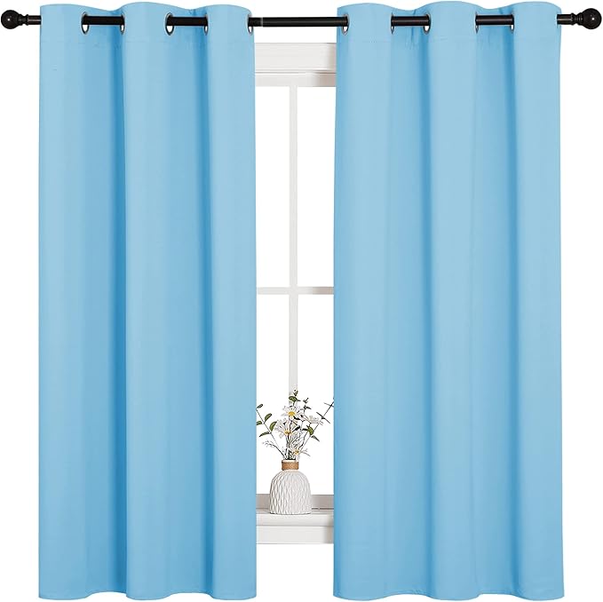 NICETOWN Light Blue Curtains for Nursery, Thermal Insulated Grommet Room Darkning Curtain Panels for Bedroom/Living Room, Privacy Drapes for Classroom(1 Pair, W42 x L63 inches, Blue)