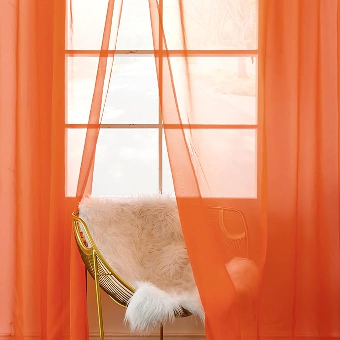 SpaceDresser Sheer Voile Window Treatment Rod Pocket Curtain Panels for Kitchen Bedroom Living Room Drapes Sunlight Filtering Privacy Semi Home Decor Assorted (Burnt Orange, 52 W x 108 L)