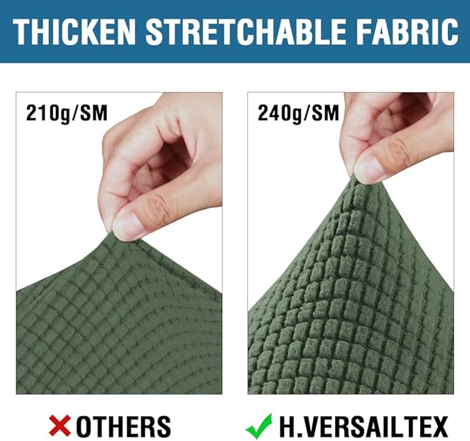H.VERSAILTEX 3 Piece Stretch Sofa Covers for 2 Cushion Sofa Couch Covers for Living Room Furniture Cover (Base Cover Plus 2 Seat Cushion Covers) Thicker Jacquard Fabric(Large Sofa, Bronze Green)