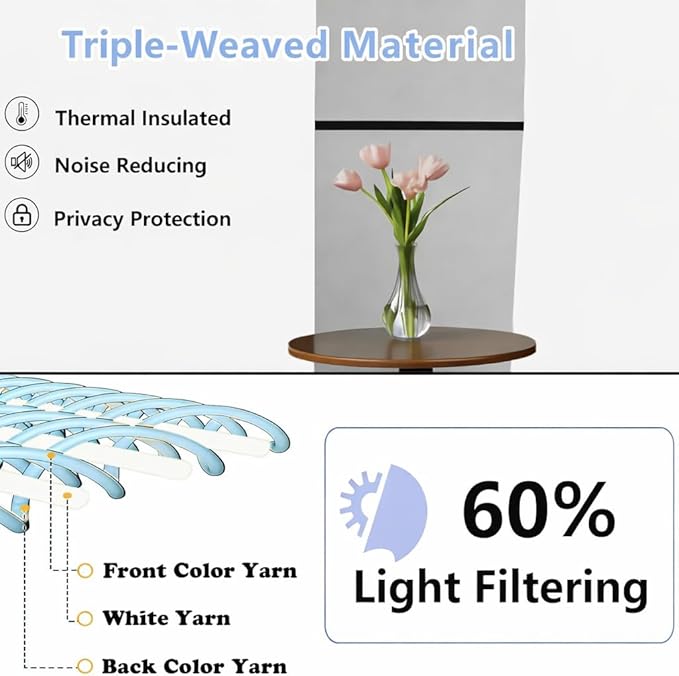 Simplebrand Ava Light Beige Light Filtering Curtains for Bedroom 63 Inch Length 2 Panels Set, Privacy Thermal Insulated Rod Pocket Door Window Curtains for Patio French Door Front Door, W40 x L63 Inch
