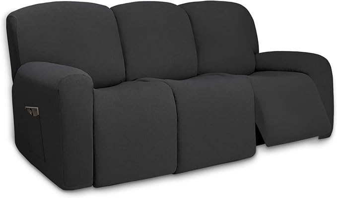 PureFit Super Stretch 3 Seats Recliner Chair Sofa Couch Cover with Pocket – Non Slip Soft Sofa Slipcover, Washable Spandex Reclining Furniture Protector for Kids, Pets (Recliner Sofa, Dark Gray)