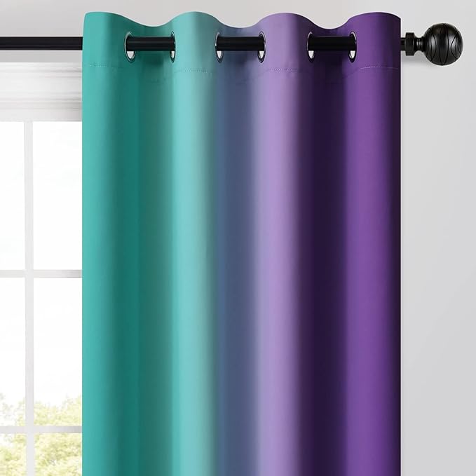 Yakamok Ombre Teal and Purple Curtains for Bedroom, Gradient Room Darkening Curtains 72 inches long,Grommet Thermal Insulated Light Blocking Window Drapes/Curtain for Living Room,52 x 72 Inch,2 Panels