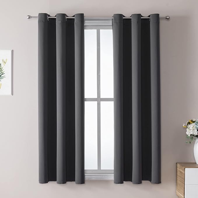 ChrisDowa Grommet Blackout Curtains for Bedroom and Living Room - 2 Panels Set Thermal Insulated Room Darkening Curtains (Dark Grey, 38W x 45L)