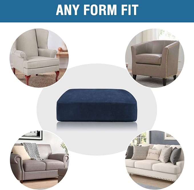 H.VERSAILTEX Velvet Stretch Couch Cushion Cover Plush Cushion Slipcover for Chair Loveseat Sofa Cushion Furniture Protector Seat Cushion Sofa Cover (2 Piece Large Sofa Cushion Covers, Navy)