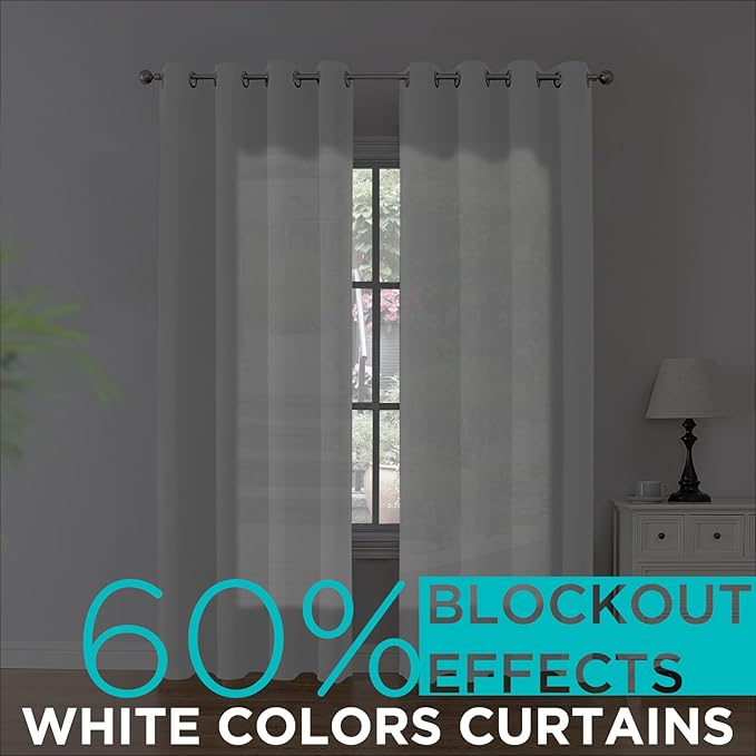 Joydeco Blackout Curtains 95 Inch Length 2 Panels Set, Thermal Insulated Curtains& Drapes 2 Burg, Room Darkening Grommet Drapes for Living Room Bedroom Window (Greyish White, W52 x L95 Inch)