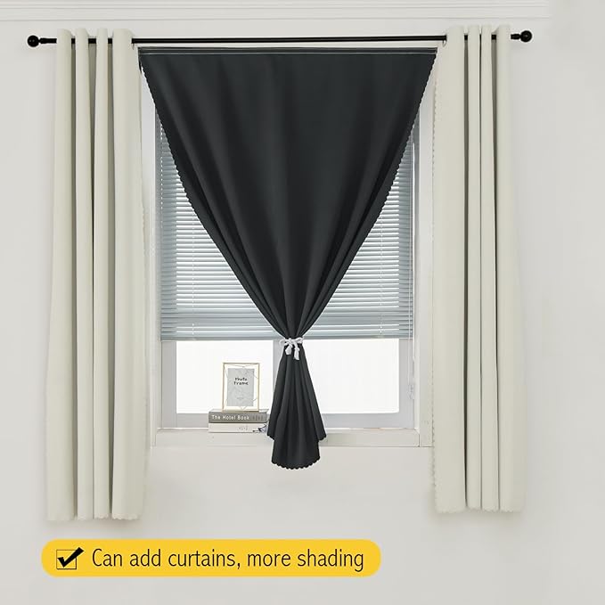 Adhesive Blackout Curtains- Self Stick Curtain No Rod Needed Easy to Hang Curtain, Use for Bedroom, Living Room, Dining Room, Kitchen, 59" W X 96" L, Black, 1 Panel