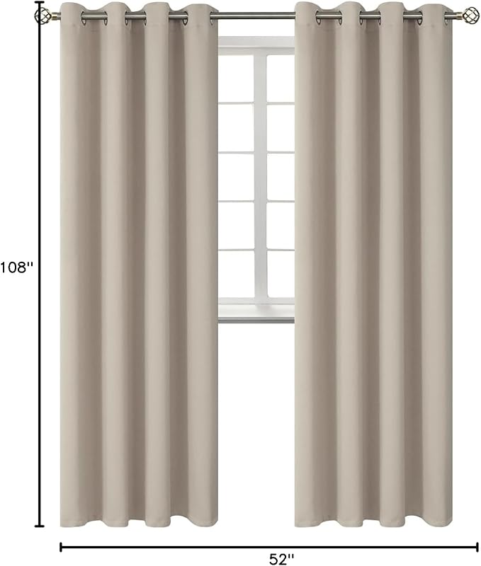 BGment Room Darkening Curtains 108 Inches Long - Grommet Thermal Insulated Drapes Window Treatment Curtains for Bedroom, 2 Panels, 52 x 108 Inch, Camel