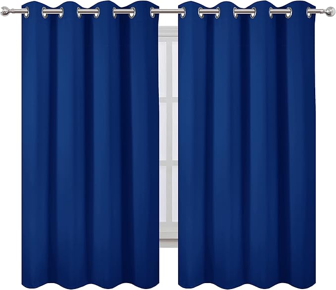 LEMOMO Blackout Curtains 52 x 63 inch/Royal Blue Curtains Set of 2 Panels/Thermal Insulated Room Darkening Bedroom Curtains