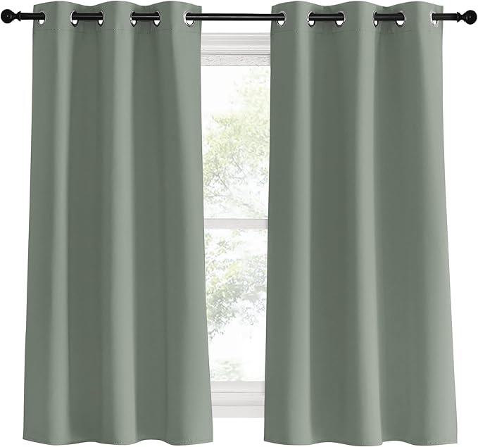 NICETOWN Bedroom Curtain Panels Blackout Draperies, 1 Pair, 34 by 60 inches, Greyish Green, Thermal Insulated Solid Grommet Blackout Curtains/Drapes