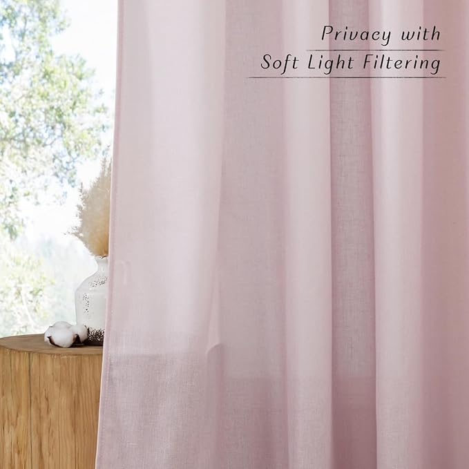 NICETOWN Blush Pink Linen Curtains for Kitchen, Thick Flax Small Window Treatments Semi Sheer Privacy Assured with Light Through for Cafe/Bathroom, W42 x L36, 2 Panels