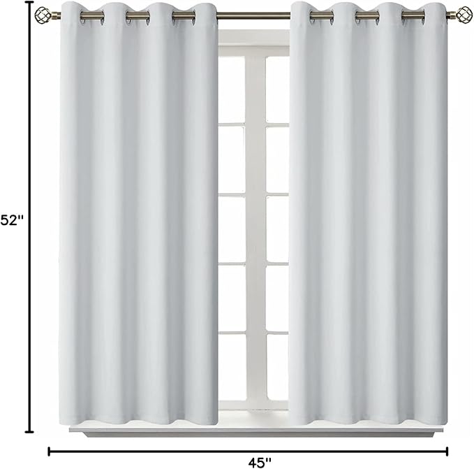 BGment Room Darkening Curtains 45 Inches Long - Grommet Thermal Insulated Drapes Window Treatment Curtains for Bedroom, 2 Panels, 52 x 45 Inch, Greyish White