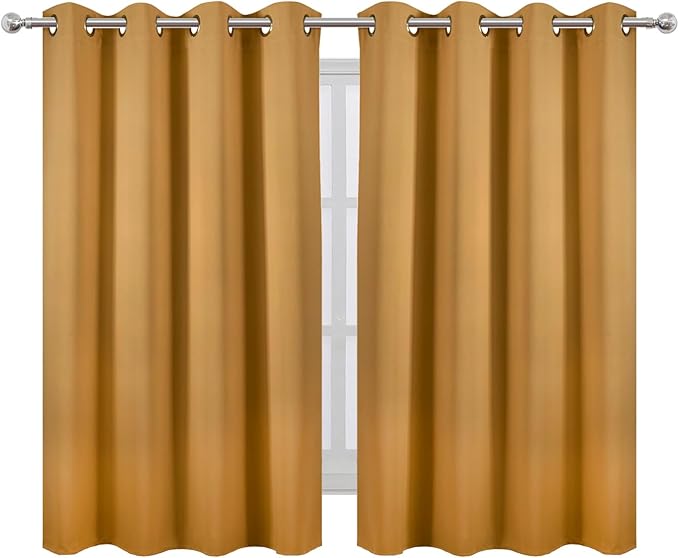LEMOMO Mustard Yellow Thermal Blackout Curtains/52 x 54 Inch/Set of 2 Panels Room Darkening Curtains for Bedroom