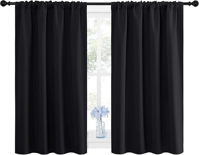 NICETOWN Black Blackout Curtains and Drapes 48 inches Long, Privacy RV Draperies for Small Windows, Thermal Insulated Curtain Panels (42" Wide, 2 Panels)