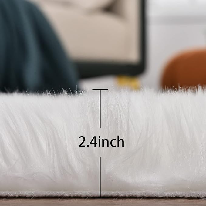 ORINOVA White Faux Sheepskin Fuzzy Fur Rugs for Bedroom Small Machine Washable Fluffy Area Rugs for Living Room 2x4 Shag Nursery Rug