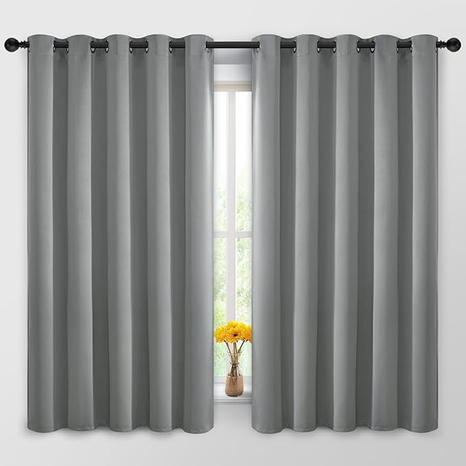 Yakamok Dove Grey Room Darking 63 Inch Length 2 Panel Sets for Livingroom Dining Room Darkening Thermal Insulated Bay Window Hotel Modern Elegant Black Out Sunblock Curtins/Bedroom, 62 x 63 Inches