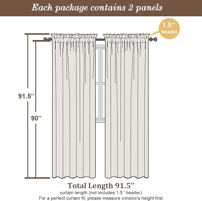 Chyhomenyc White Sheer Curtains 90 Inches Long 2 Panels, Light Filtering White Curtains for Living Room, Soft Gentle Voile Rod Pocket Bedroom Window Drapes, 59Wx90L Inch, 2PCS