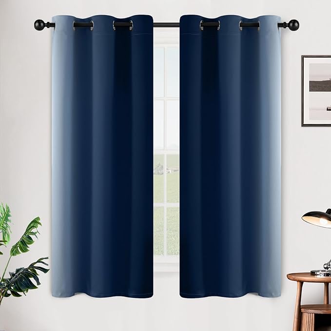 SimpleHome Ombre Room Darkening Curtains for Bedroom, Gradient Blue to Grey White Light Blocking Thermal Insulated Grommet Window Curtain/Drapes for Living Room,2 Panels, 42x63 inches Length