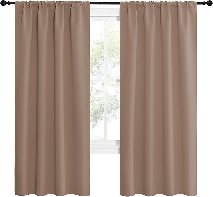 NICETOWN Kids Blackout Curtain Panels - Window Treatment Thermal Insulated Rod Pocket Blackout Drapes for Bedroom (Set of 2, 42 by 72 Inch, Cappuccino)