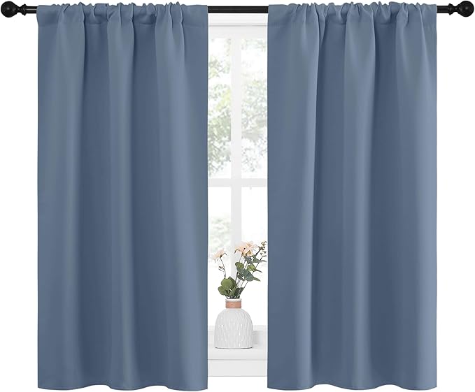 NICETOWN RV Blackout Curtains for Camper Windows, Short Blackout Curtains & Drapes, Thermal Insulated Blackout Curtain Panels for Kids Room, Play Room (Stone Blue, 29" Wide by 40" Long, 2 PCs)