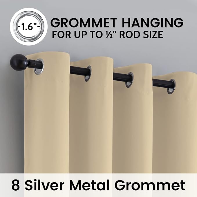 SimpleHome 100% Blackout Curtains for Bedroom,Thermal Insulated Grommet Window Drapes Room Darkening Beige Curtains for Living Room with Black Back,52 x 96 Inch,2 Panels