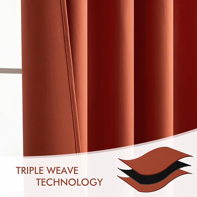 MIULEE Back Tab Burnt Orange Blackout Curtains 120 Inch Long 2 Panels Set for Living Room Bedroom Privacy, Fall Terracotta Rod Pocket/Pinch Pleated Extra Long Room Darkening Light Blocking Drapes